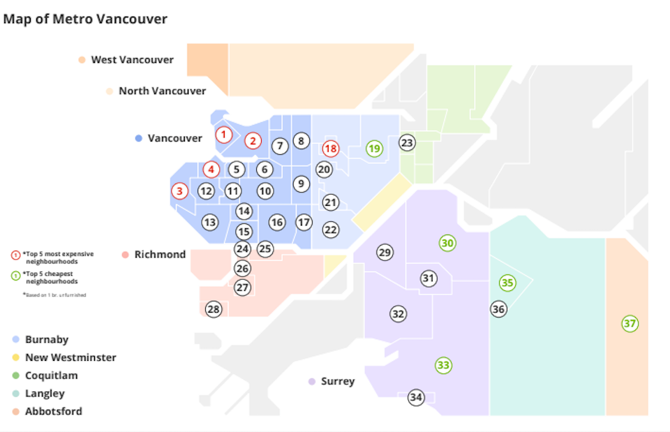 Waar zijn de goedkoopste appartementen te huur in Vancouver, British Columbia?