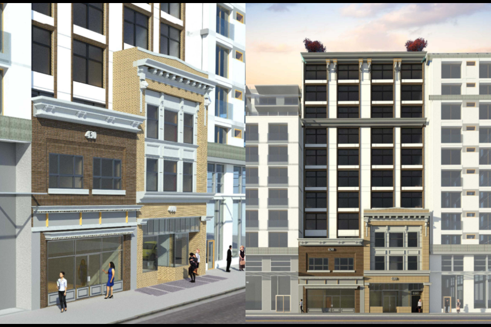 The proposed 12-story building will rise above 430 and 440 West Pender Street.