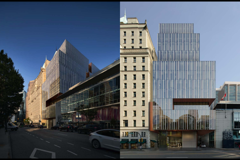 Renderings of the new building show how it'll fit in next to Hotel Vancouver.
