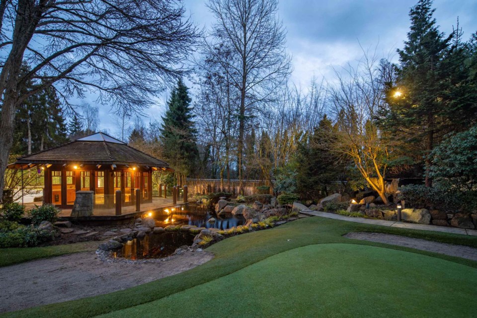 If the golf game got to heated, at least there's a nearby zen garden.