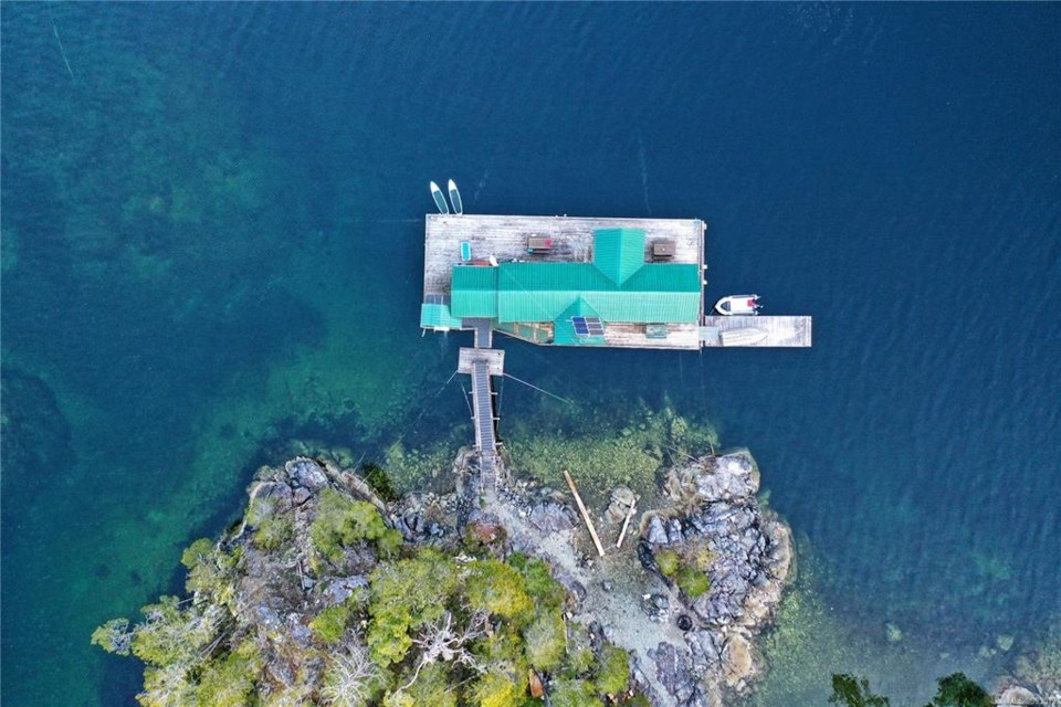 A floating fishing lodge is currently for sale on the western side of Vancouver Island.