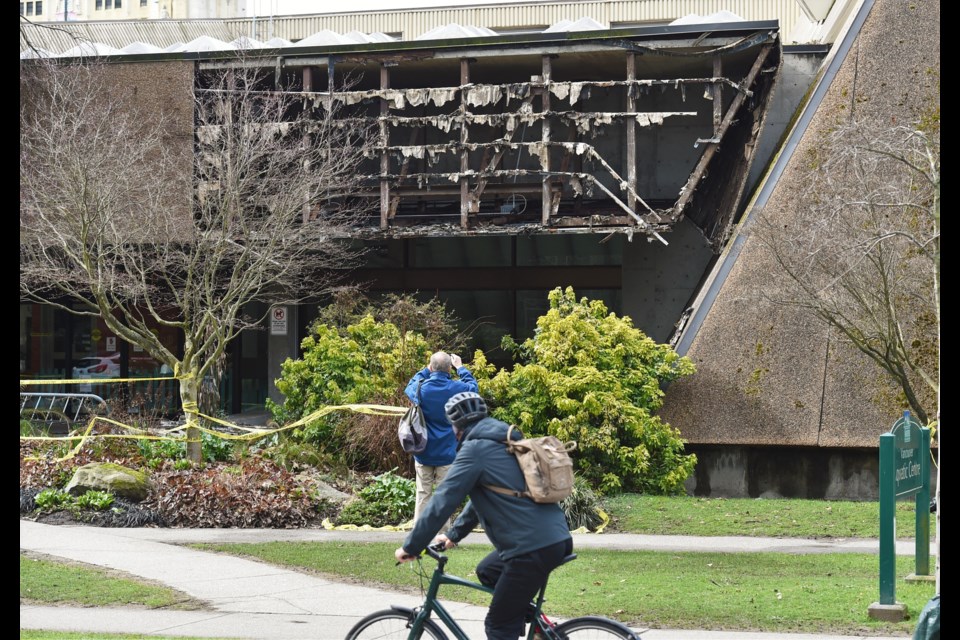 A large piece of the front of the aging Vancouver Aquatic Centre fell off.