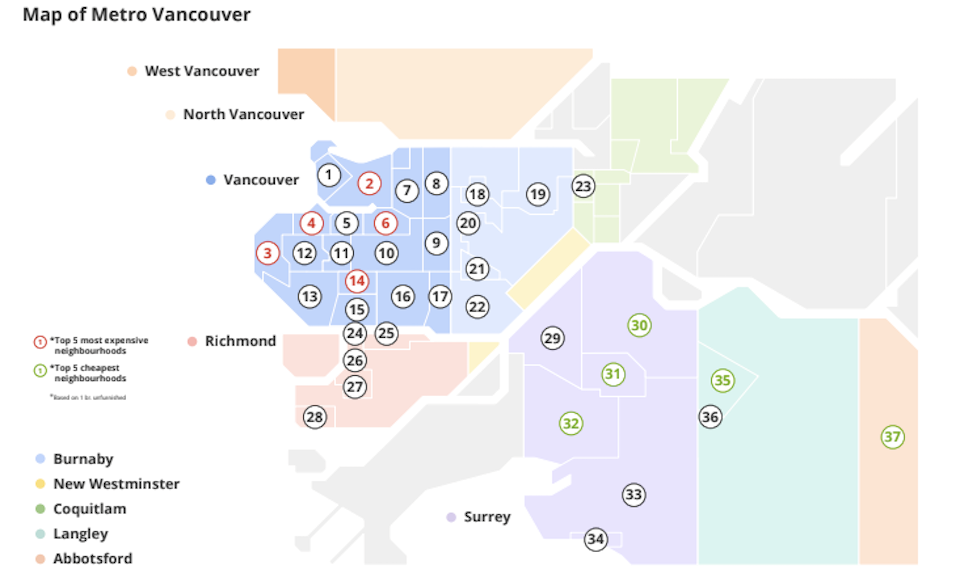 Metro Vancouver rent prices are the highest in Canada but some neighbourhoods offer much lower costs.
