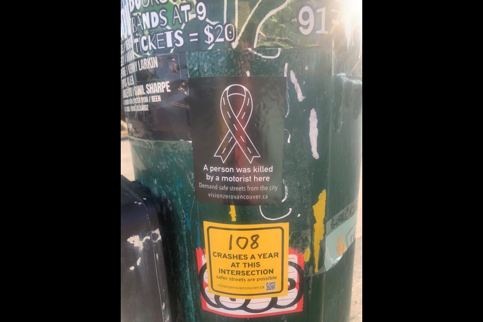 Vision Zero Vancouver, a volunteer citizen advocacy group, is spreading awareness on traffic incidents through stickers.