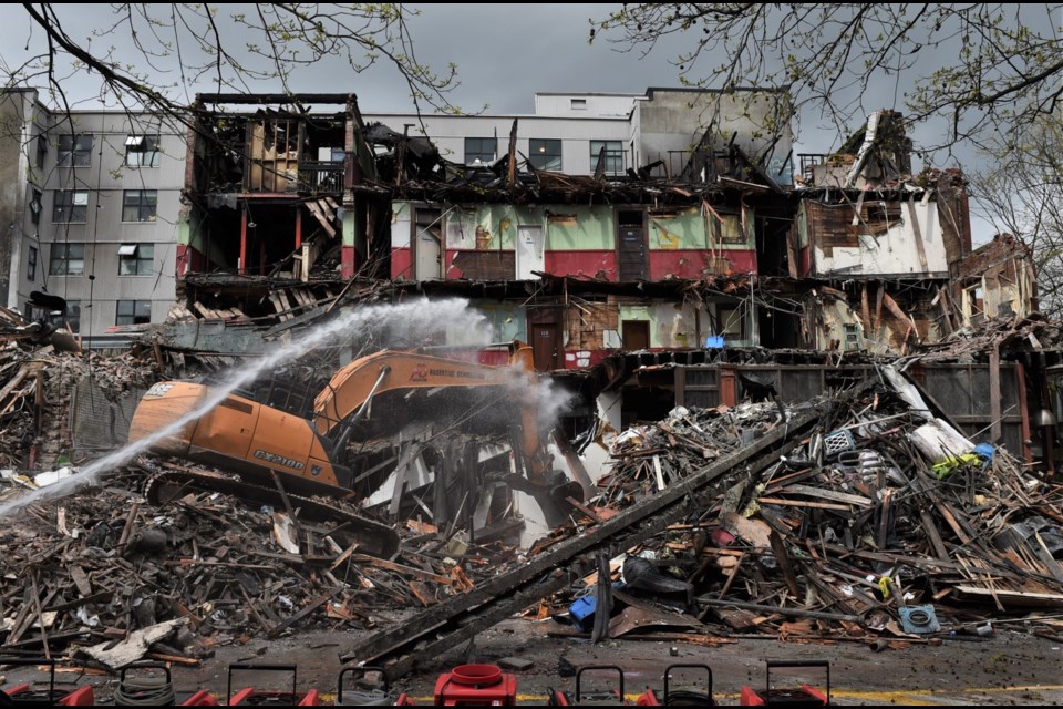 Crews continue with the demolition of the Winters Hotel on April 26.