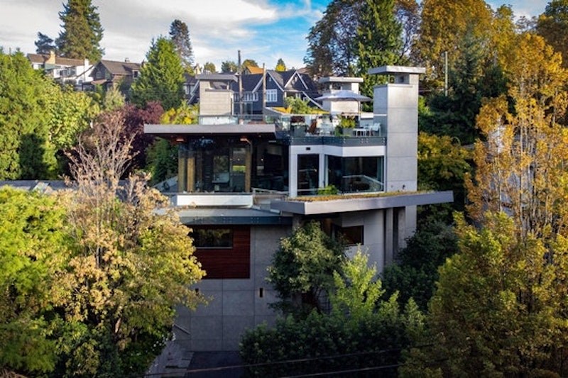 This Vancouver mansion in the Quilchena neighbourhood has rooftop patios and contemporary architecture and is listed on REW for just under $13 million.