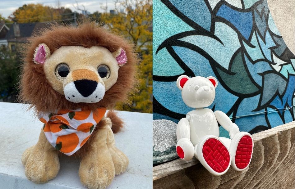 The Webkinz toys are dozens of soft animal plushies and the Minted Teddy by Toymint is a teddy action figure.