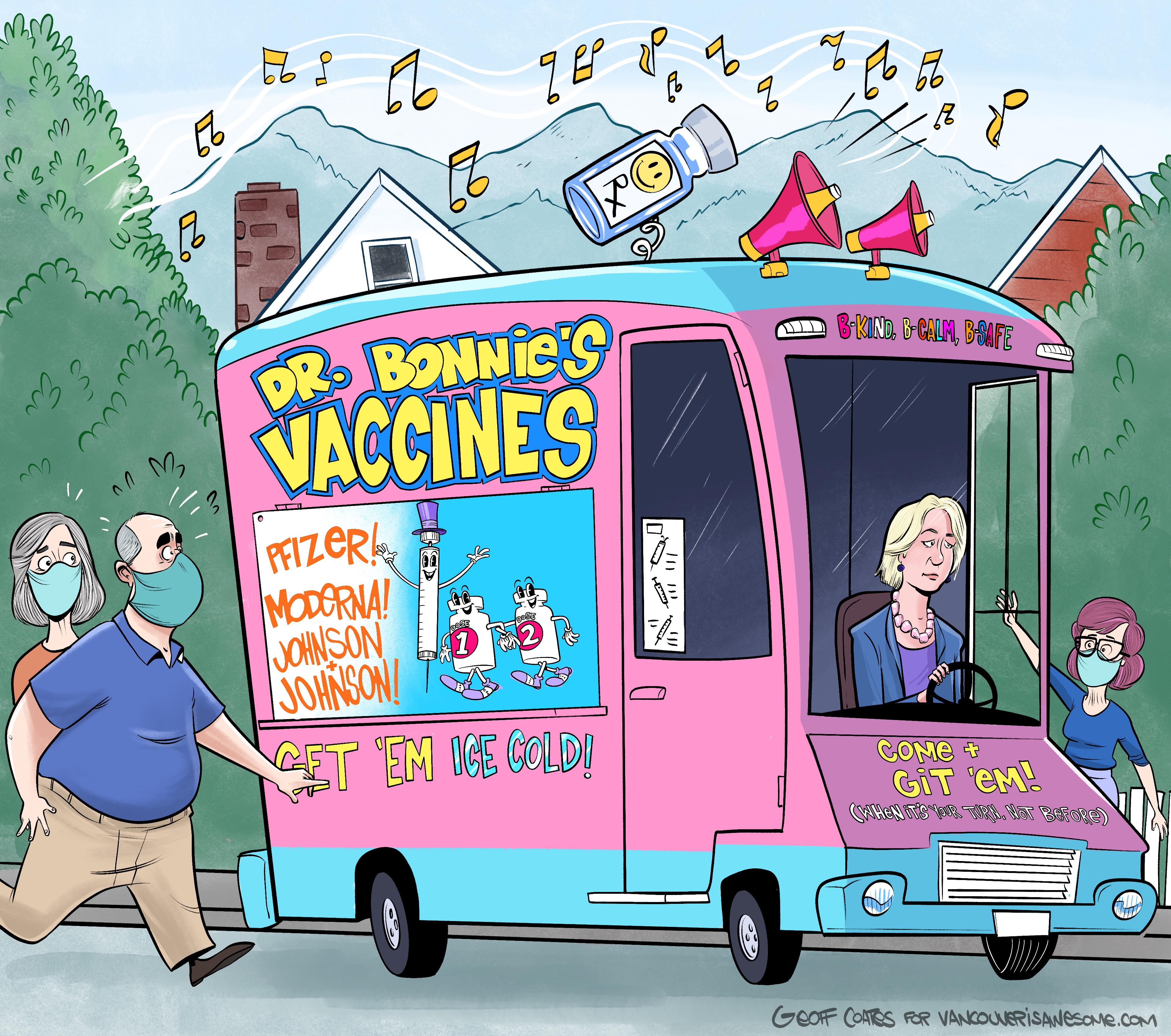 Cartoon shows Dr Bonnie Henry driving an ice cream truck - Vancouver Is  Awesome