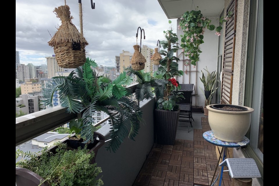 A beautiful Vancouver patio with plentiful plants, furniture, and flooring might strike you as expensive, but a woman says it helps to be resourceful.