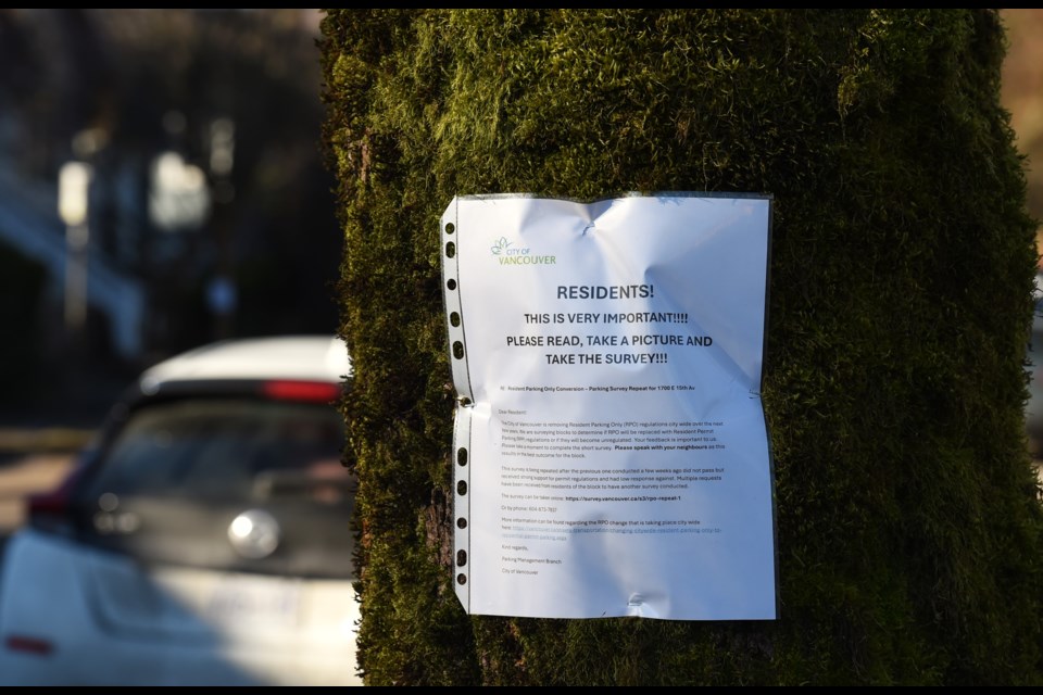 The fake city notices encourage people to participate in a parking survey.