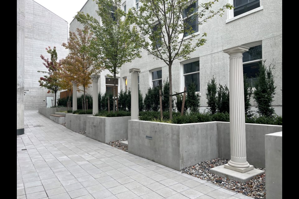 They are examples of Roman and Greek columns in front of the Vancouver Masonic Centre on West 7th near South Granville.