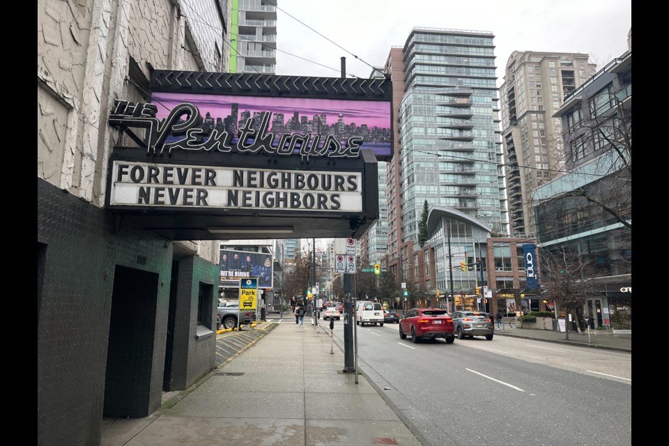 The Penthouse Night Club in Vancouver has put a sign up commenting on the recent suggestions by American President Donald Trump that Canada should be annexed by the USA.