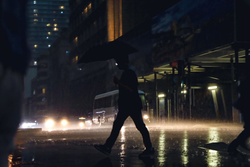 Rainy night pedestrian