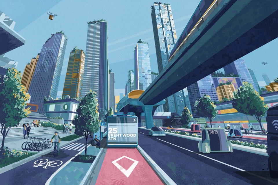 TransLink's new regional transportation strategy: Transport 2050 predicts this is what a major boulevard could look like in 30 years.