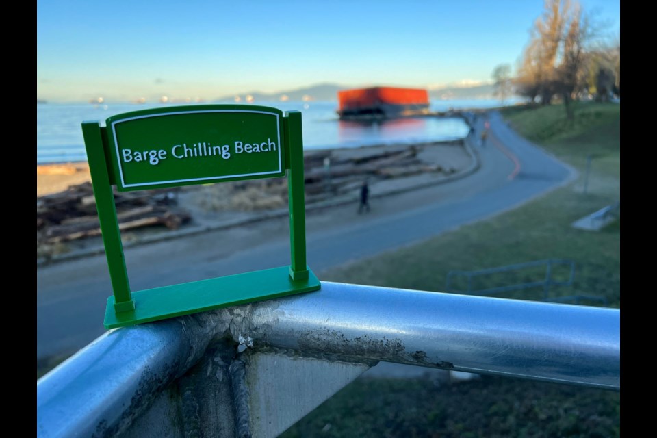 The designer is printing off Barge Chilling Park signs to the tune of $20 each to cover time and materials.