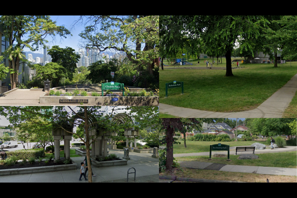 Some parks in Vancouver have strange names, like Bobolink and Choklit.