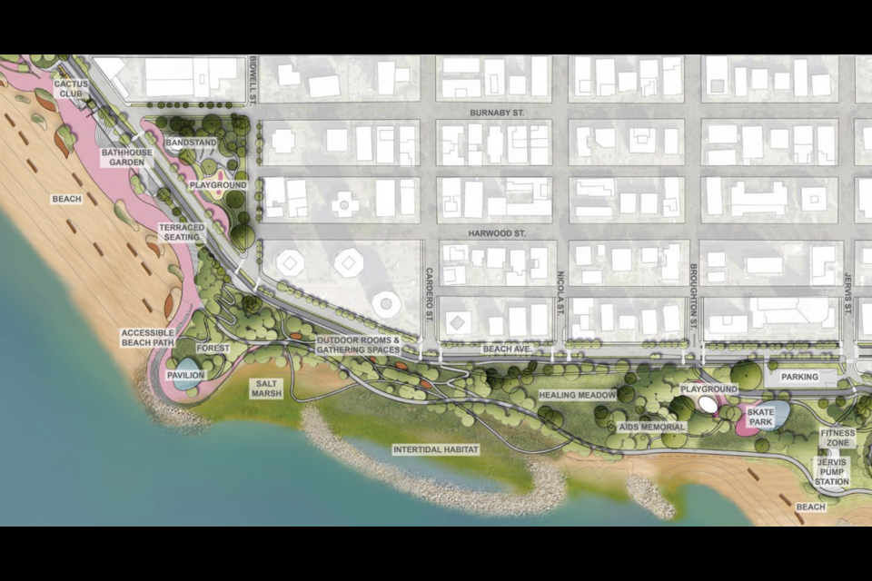 This map shows many of the proposed designs and amenities that the city is proposing be added to the beaches of 91Ѽ's West End.