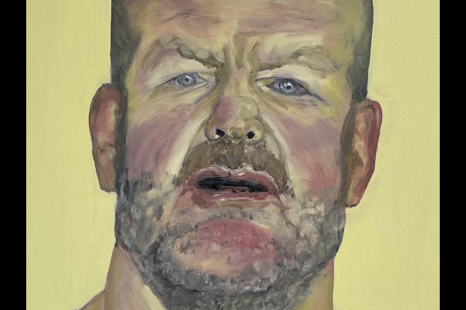 Rowan Melling's depiction of Chip Wilson for his exhibition Boss Bodies