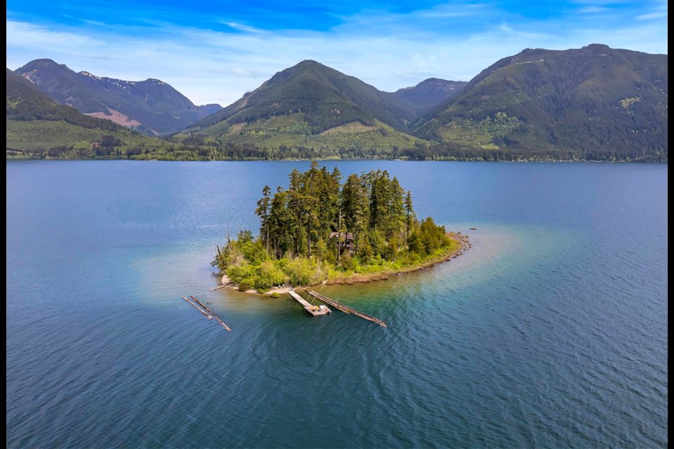 This private island on Cowichan Lake is 2.25 acres, mostly treed