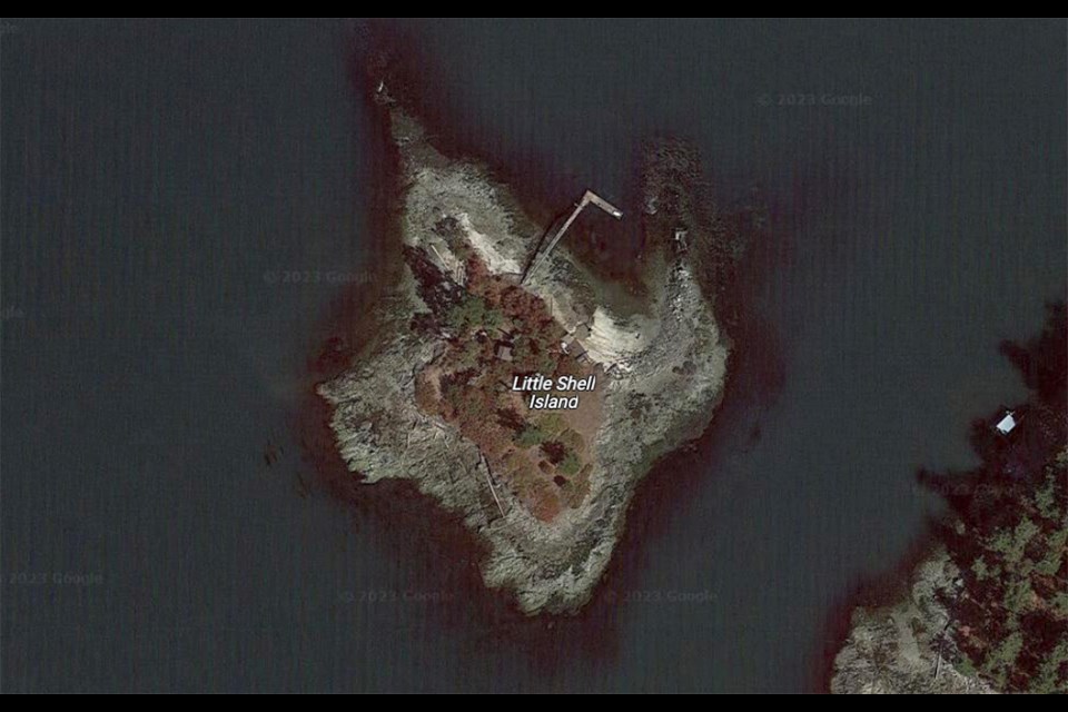 An overview of Little Shell Island for sale off of Vancouver Island, B.C.
