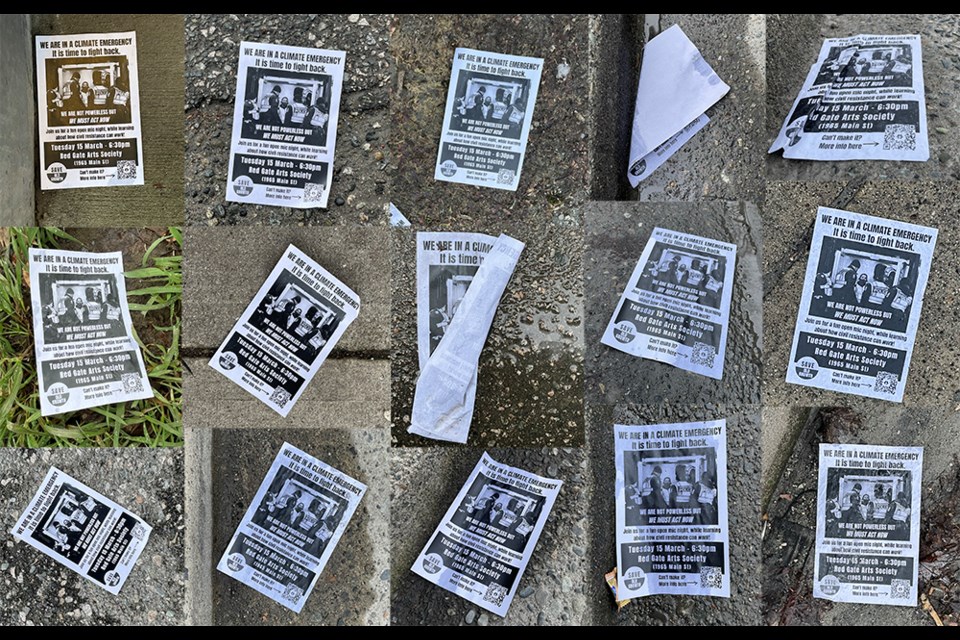 Save Old Growth Flyers littering Main Street in Vancouver on Sunday, March 13, 2022