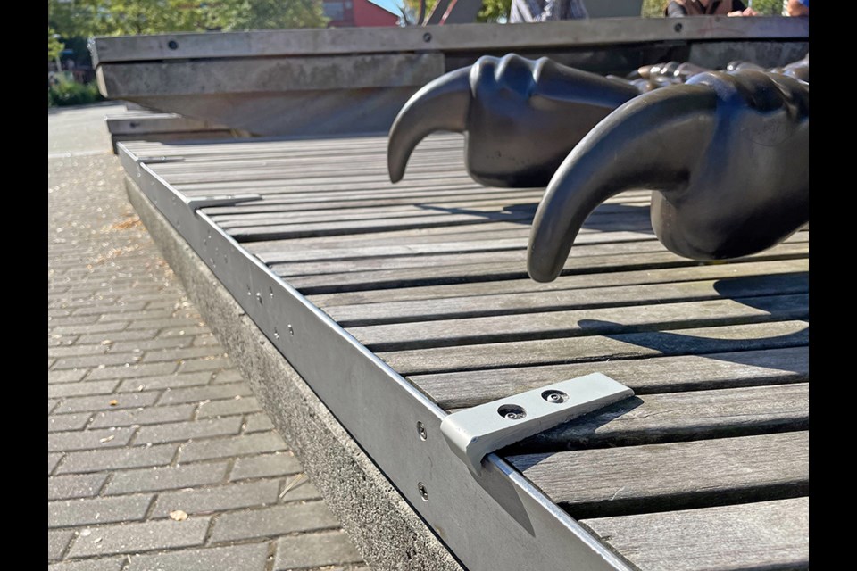 Public sculpture The Birds by Myfanwy MacLeod has skate stoppers on its base