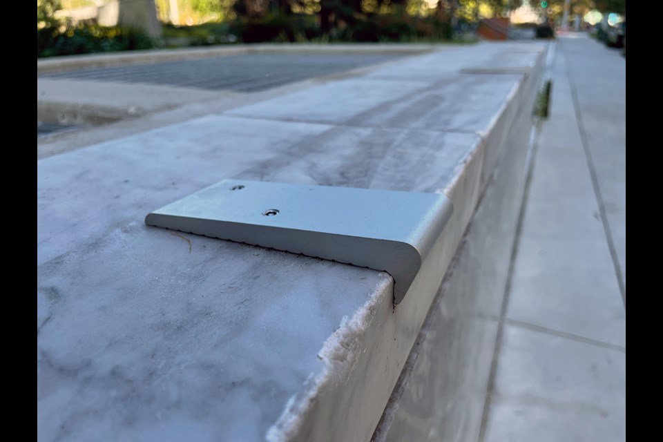 Marble ledge that was previously skated on has been skate stopped