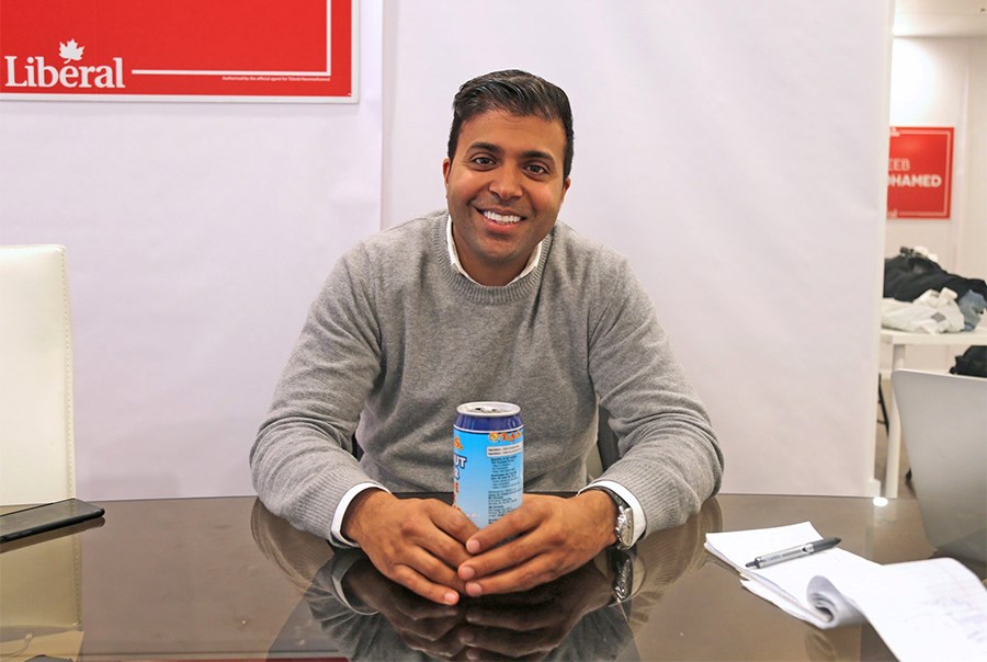 Taleeb Noormohamed at his Liberal Party of Canada campaign office in 2019