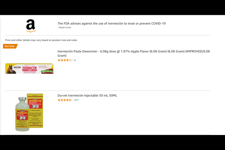 Amazon has added a health warning for those searching for the cattle and horse dewormer ivermectin.