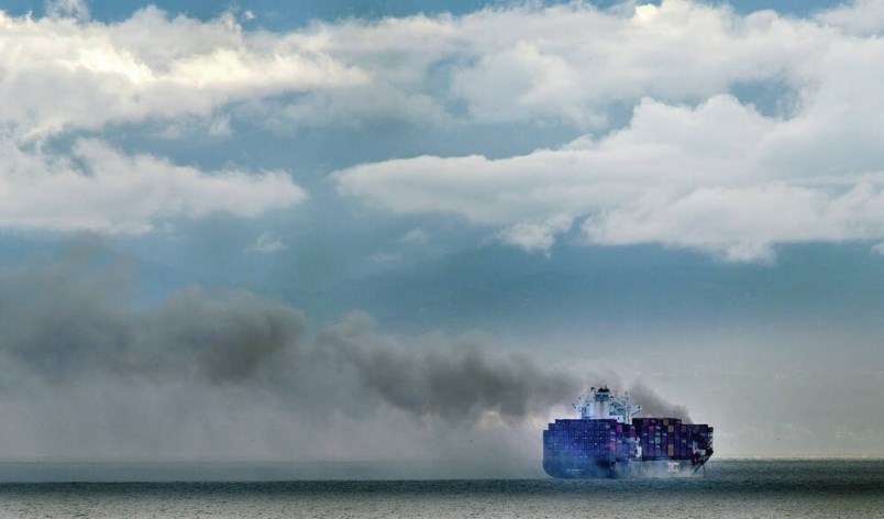 The freighter Zim Kingston caught fire off the coast of Vancouver Island. Smoke was spotted from shore on Oct. 23.