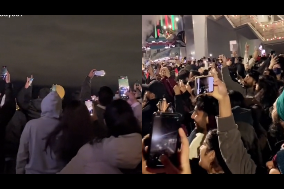 Hundreds, if not more, gathered at the Vancouver Convention Centre and Jack Poole Plaza to watch the New Year's Eve fireworks which had been cancelled in early December.