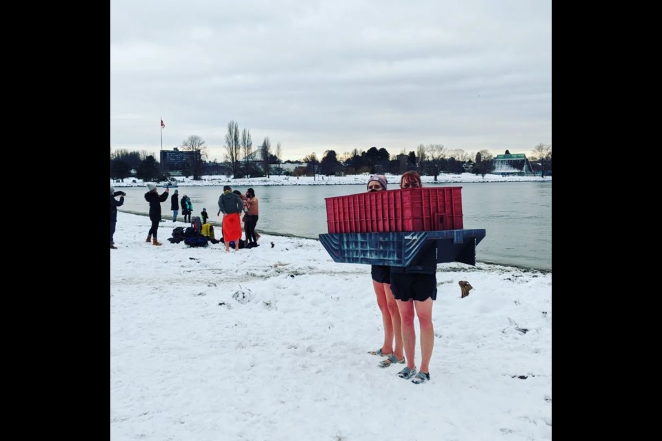 Despite the official in-person polar bear swim at English Beach being canceled due to the coronavirus pandemic, locals still carried on the tradition.