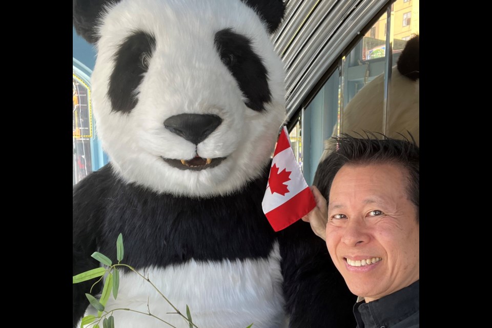 Exhibit creator Rod Chow (right) and one of his creations (left).