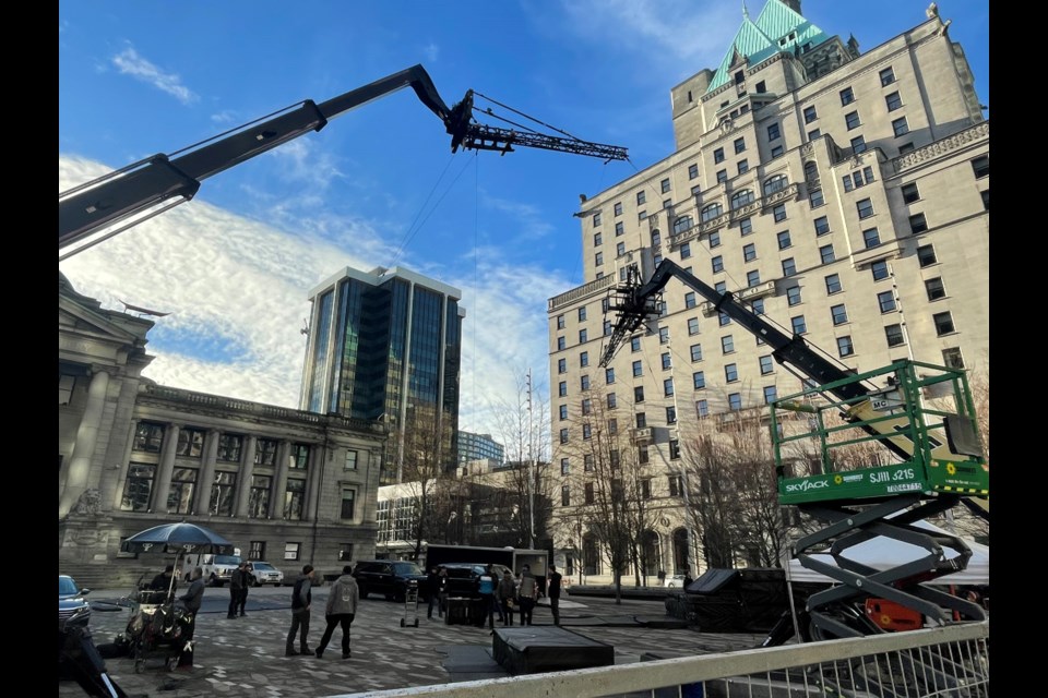 The Flash is holding stunt rehearsals at the Vancouver Art Gallery North Plaza prior to filming in the early morning. 