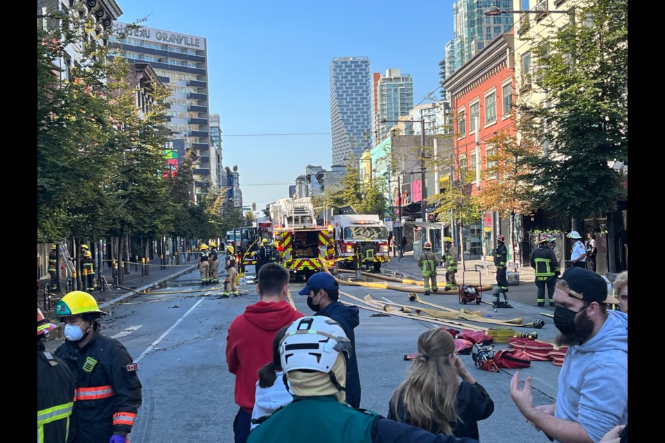 A vehicle fire in the back alley of 1020 Granville Street spread to the adjacent building -- a backpacker hostel and a hotel. 