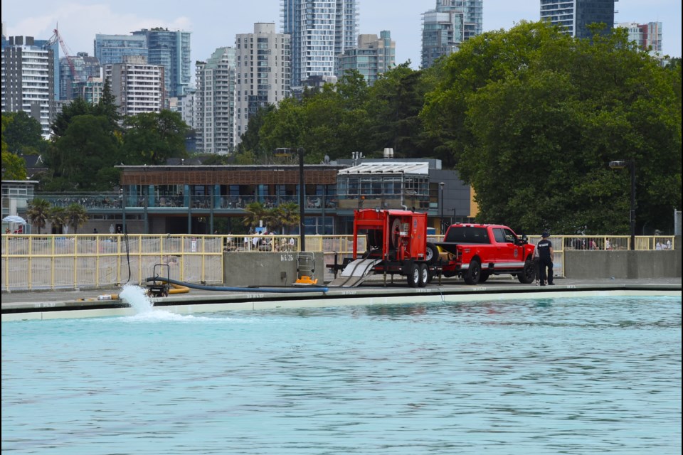 The 鶹ýӳFire Rescue Service helped fill up the Kitsilano Pool on Sunday, July 28, 2024. The outdoor swimming pool is expected to re-open in early August.