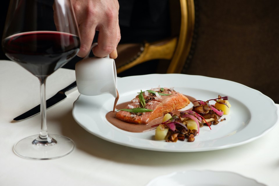 Local Steelhead with Red Wine Brown Butter Bearnaise is one of the dishes on the Winter menu at Bacchus in Vancouver, introduced by Chef-in-Residence Rob Feenie