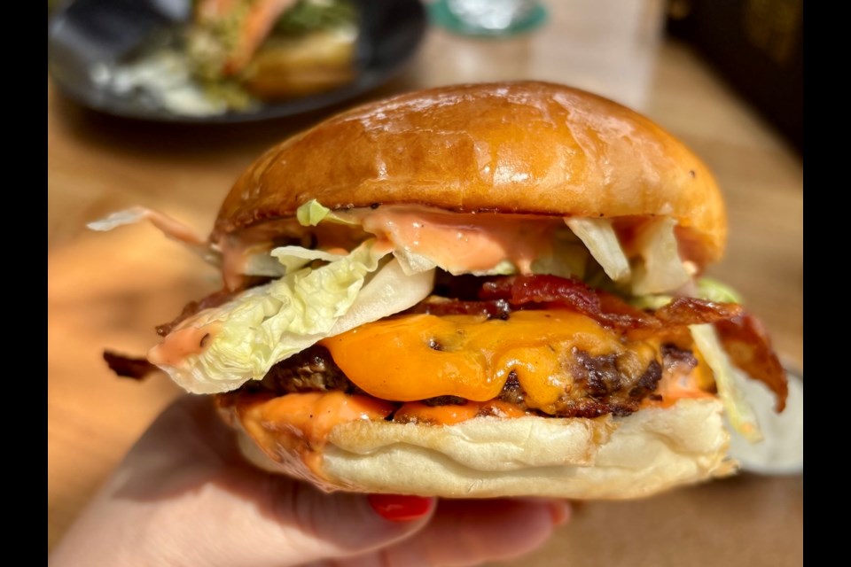 Banter Room's burger is a local favourite. It's a quarter-pound of ground chuck and brisket on a buttery bun with melted cheese and thick smoky bacon with a chef's special sauce and a pile of waffle fries on the side.