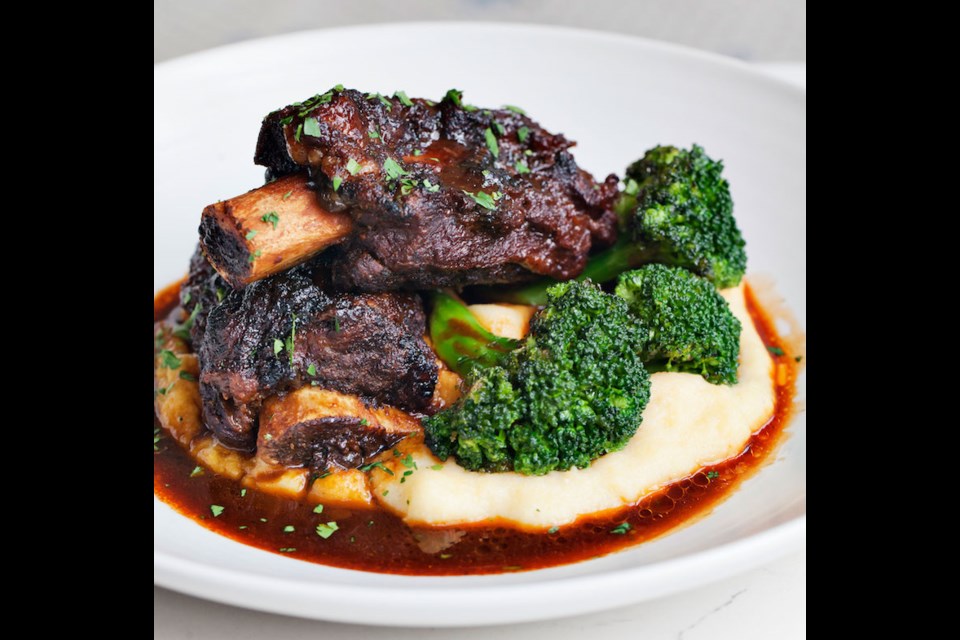 Polenta is featured prominently in dishes on DiBeppe's Polenta Festival menu, like this Tuscan short rib dish with broccolini