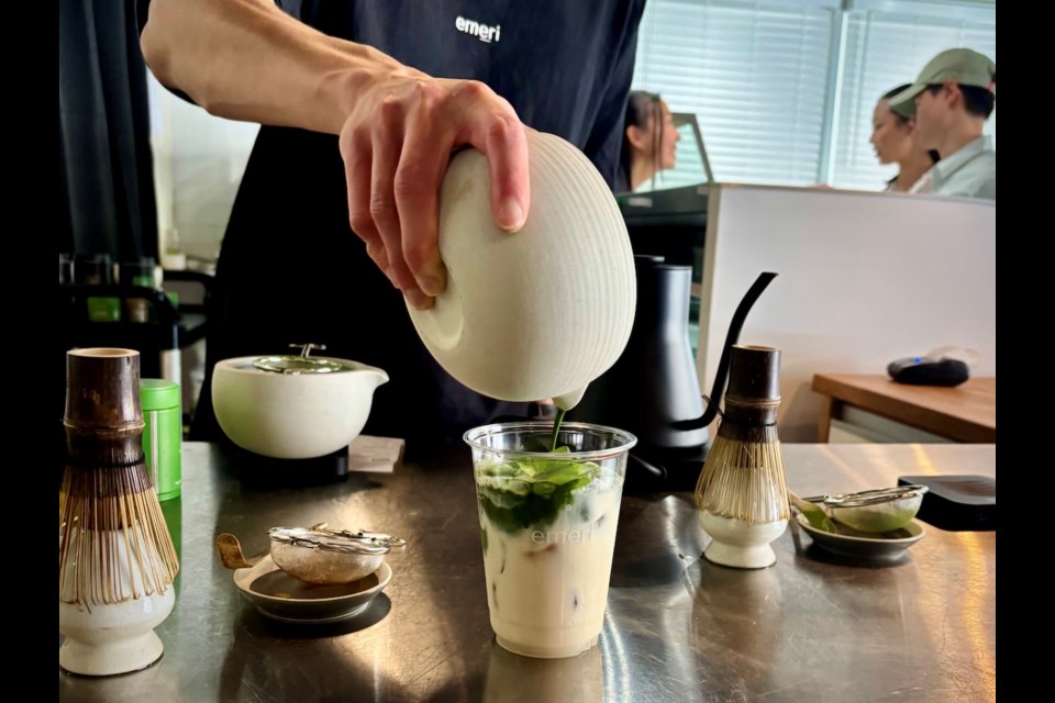 Each tea drink is hand-whisked at Emeri's pop-up café.