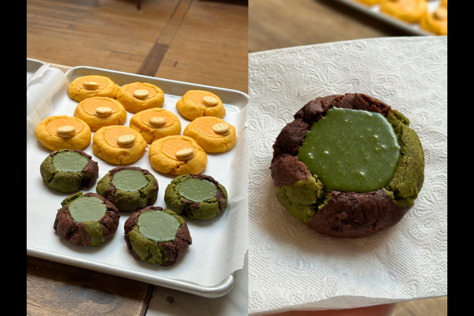 Eni Desserts’ matcha chocolate and cheddar cheese cookies at their latest pop-up event at Meeples & Mingle, a Flock-hosted social board game night.