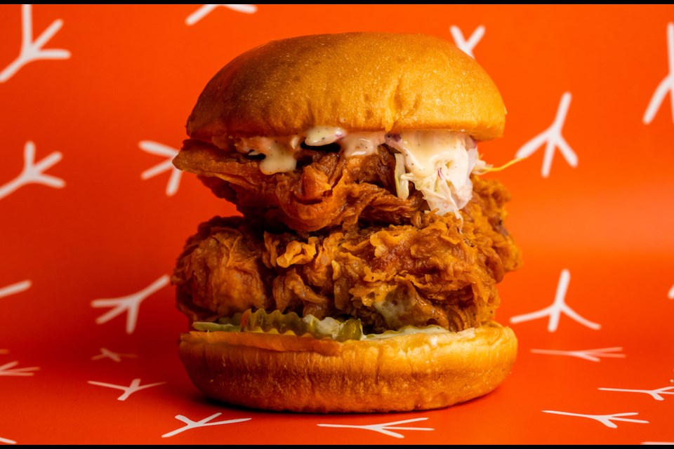 The massive Double Crunch is one of the signature fried chicken sandwiches available from The Frying Pan in Vancouver