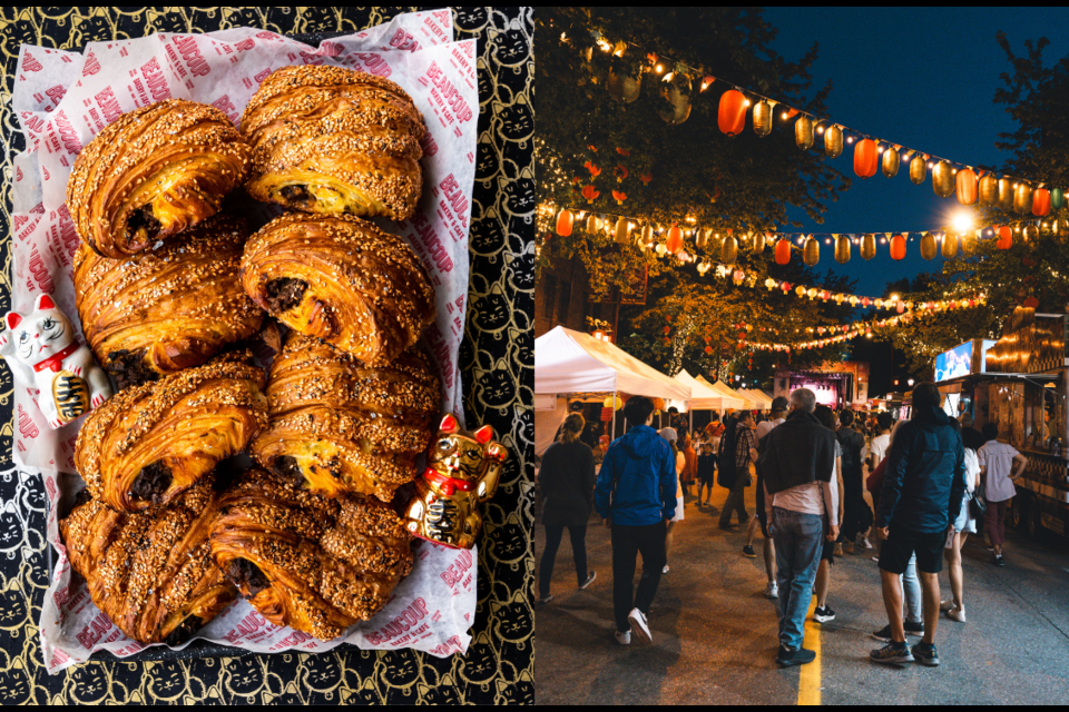 Light Up Chinatown! returns on August 24 and 25, 2024, filling the streets of Vancouver's lively Chinatown with entertainment, vendors, and lots of food. The popular collaboration dishes are back, including the Peking Duck Croissant (left) from Beaucoup Bakery x Chinatown BBQ