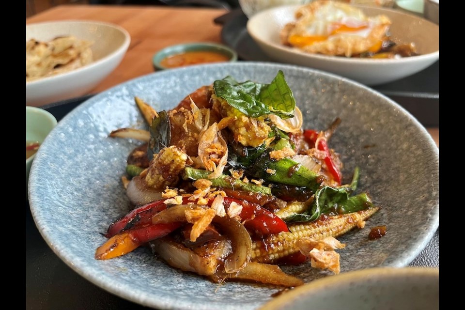 One of the options on Maenam's new affordable lunch set menu is a  main dish of stir-fried prawns.