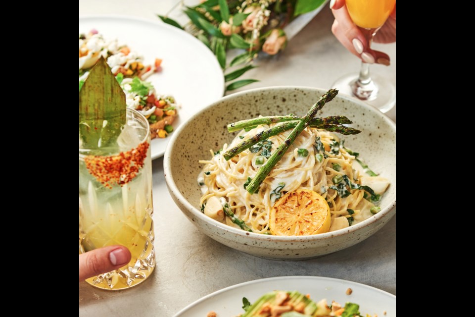 Seasonal dishes include a creamy lemon and garlic pasta with asparagus