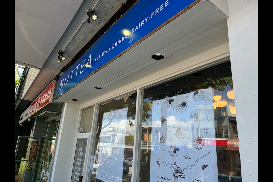 Nuttea is located at 1958 W 4th Ave in Kitsilano. It's the first Vancouver location of the global nut mylk tea shop chain.