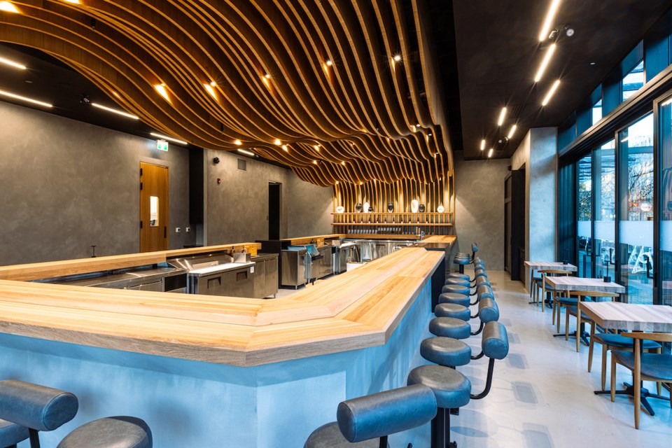 The interior of the new Hello Nori at Park Royal in West Vancouver features the chain's signature sushi bar, but also additional table seating, for which a new menu of kitchen items will be available.