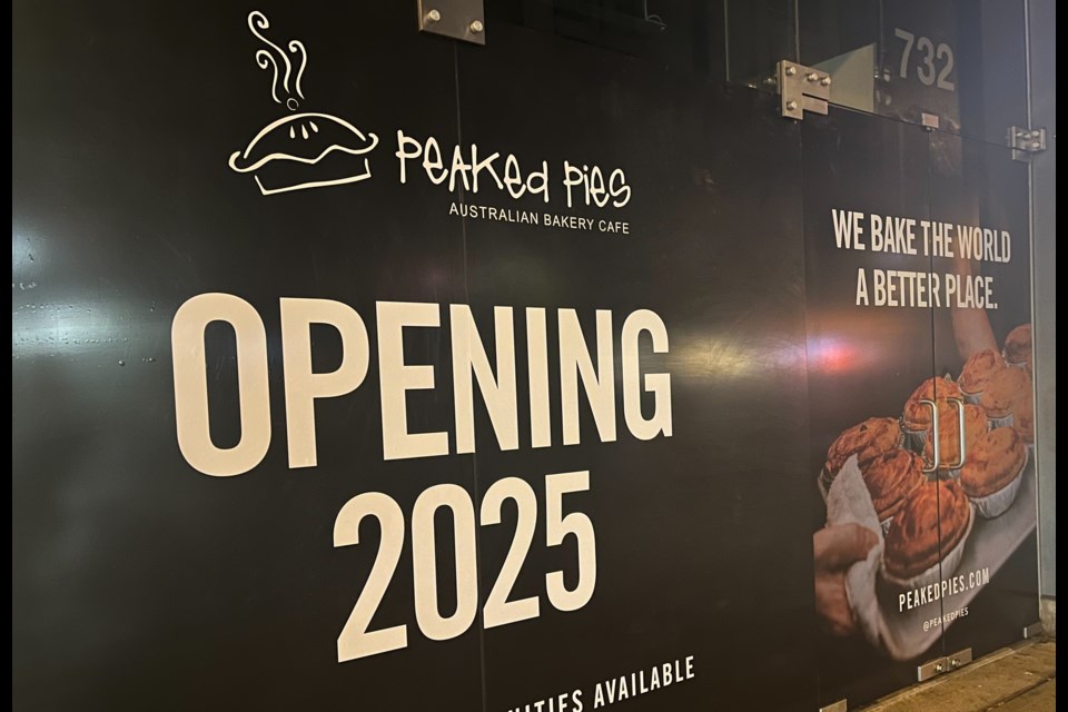Peaked Pies has signs up for a new location in Vancouver opening in 2025.