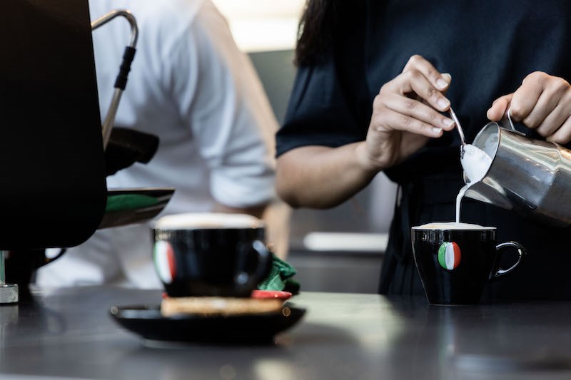 Espresso beverages from the coffee bar at Super Veloce