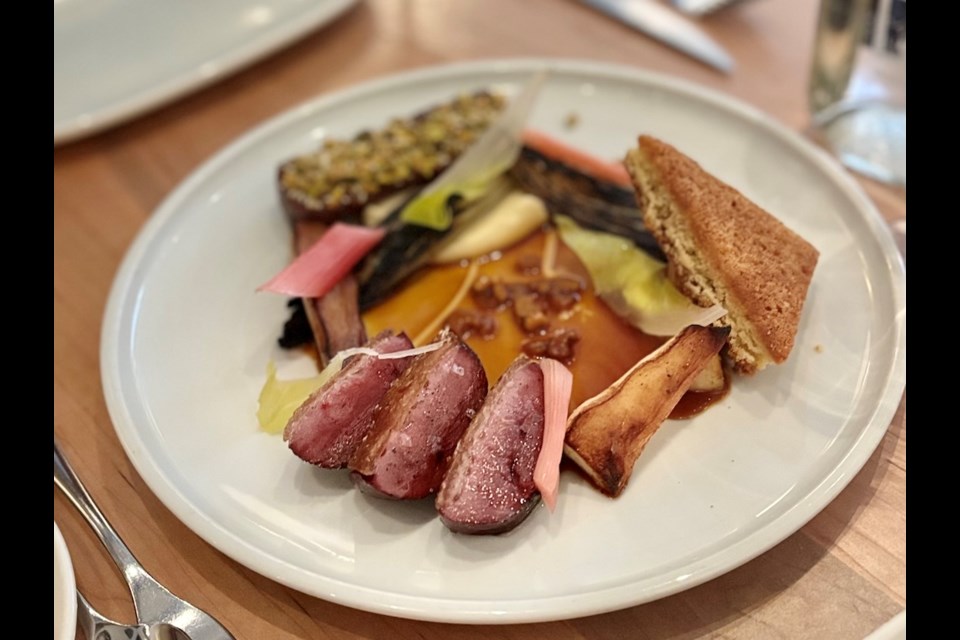 Richmond Station serves contemporary seasonal Canadian dishes, like this duo of duck with rhubarb and parsnips. They're known for their natural wine program and no-tipping policy.